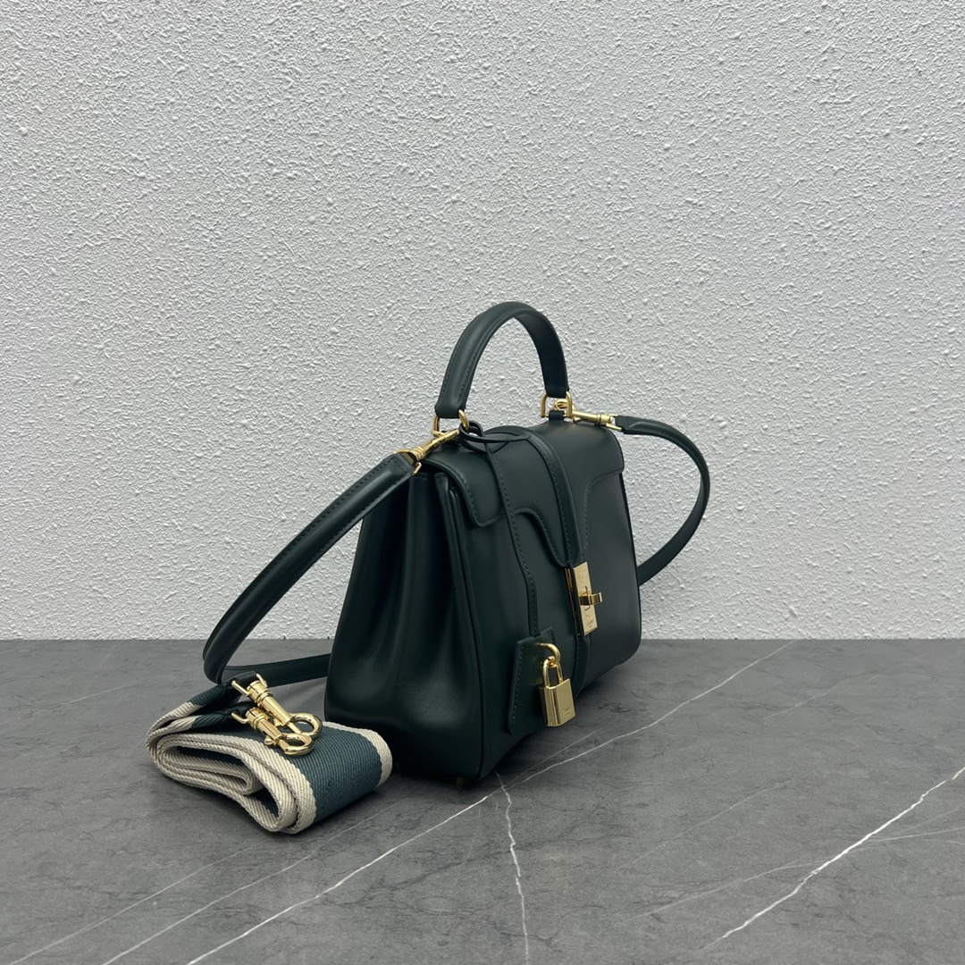 Celine Small 16 Satinated Calfskin Handbag Shoulder Bag Dark Green 188003